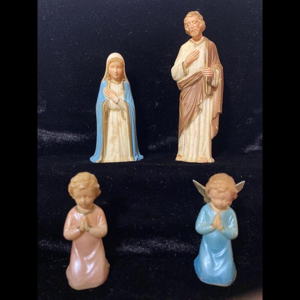 Vtg 1950's to 60's Art‎ Plastics Hong Kong Christmas Nativity 3 Pieces, 5" Scale